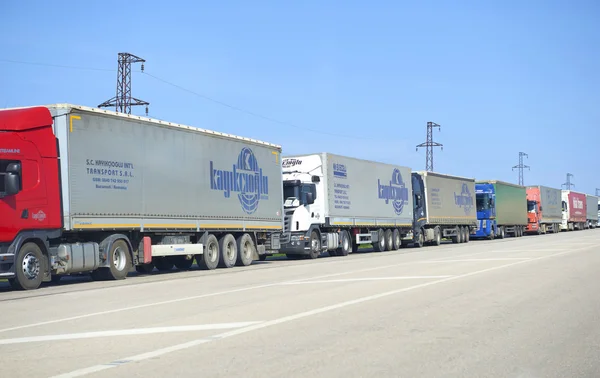 EDIRNE, TURKEY, 02.04.2016: Loaded border queue of cars trucks at the border