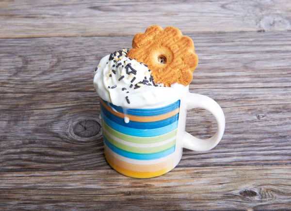 Hot cocoa drink cappuccino with whipped cream