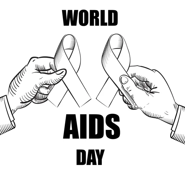 Sketch drawing poster to world AIDS day with hands keeping red r