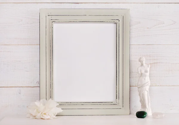 Empty picture frame rustic , shabby chic, vintage style. Romantic feminine living room  interiordecoration. Copy space image
