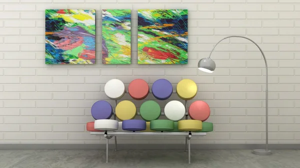 Picture in classic interior background on the decorative brik wall with concrete floor. Copy space image. 3d render