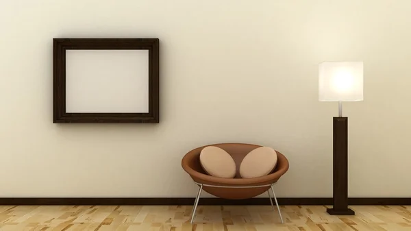 Empty picture frames in classic interior background on the decorative brik wall with wooden floor. Copy space image. 3d render