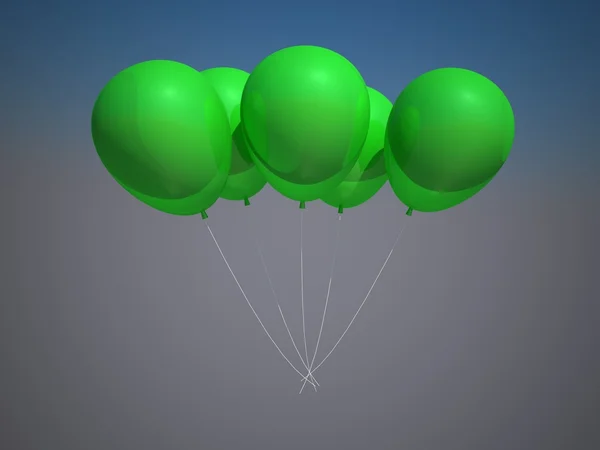 Green balloons on sky background.
