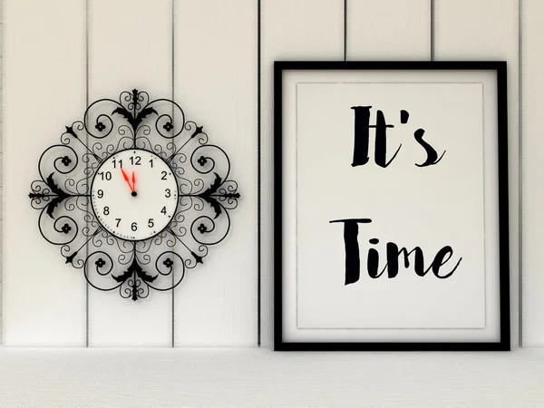 Vintage clock  It\'s time. Motivational Inspirational quote. Live now, this moment is your life concept. Scandinavian style home interior decoration.