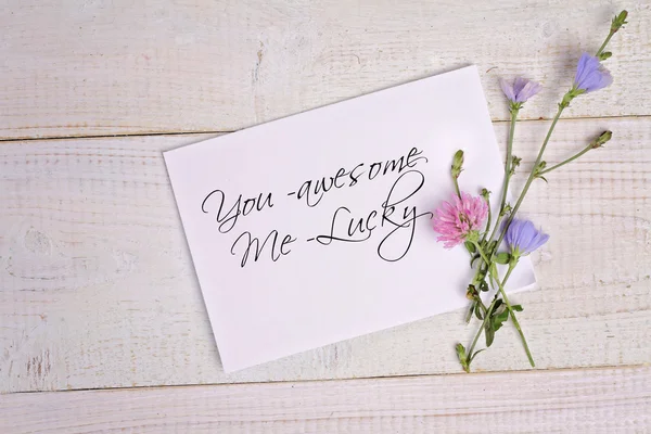 Love concept. St. Valentine\'s day greeting card. You - awesome , me-lucky message.