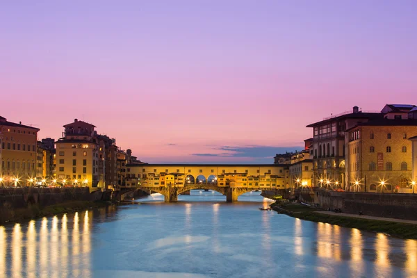 Twilight of Ponte Vecchio the ancient bridge of Florence, Italy.