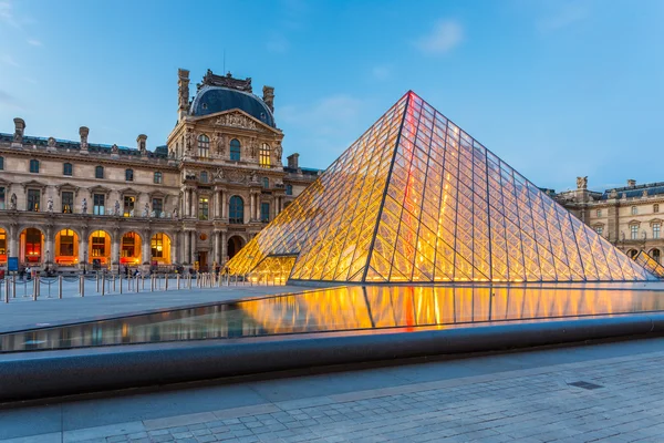 Twilight of Louvre Museum in Paris, France