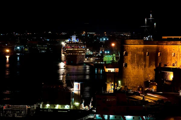 Night view of the port of Valletta, Malta