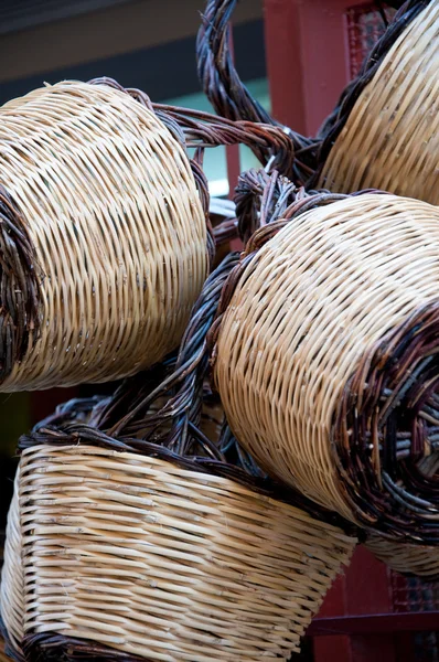 Group of handmade baskets straw attached