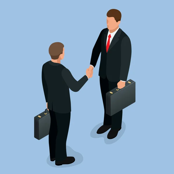 Business handshake concept. Handshake in flat style. Business deal handshake isometric vector  illustration. Mans shaking hands.