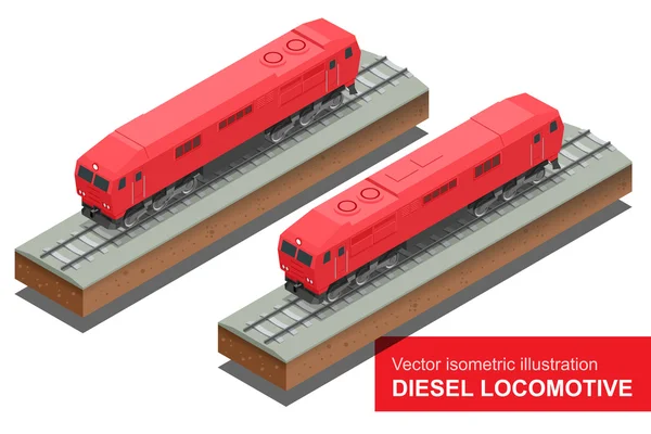 Vector isometric illustration of Diesel Locomotivel. Train Locomotive Transportation Railway Transport vector flat 3d isometric illustration.