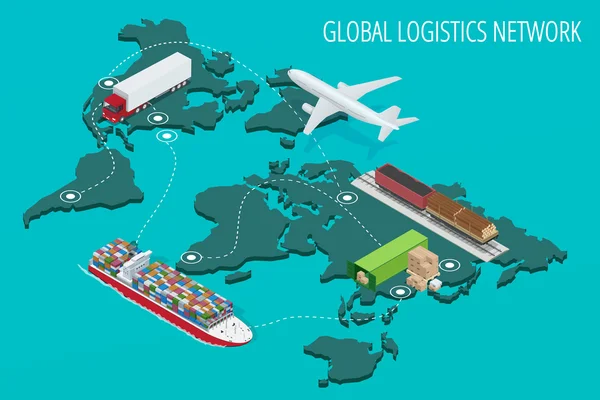 Global logistics network Flat 3d isometric vector illustration Set of air cargo trucking rail transportation maritime shipping On-time delivery Vehicles designed to carry large numbers of China cargo