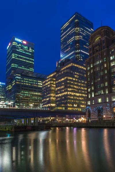 Night view of Canary Wharf,  London, UK