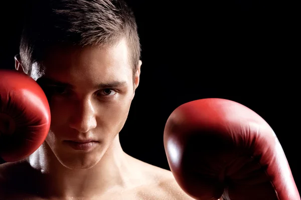Handsome boxing champion is fighting with a rival