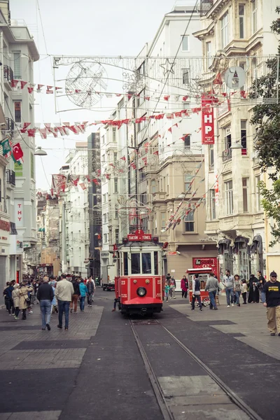 Istiklal street with nostalgic tram in Istanbul