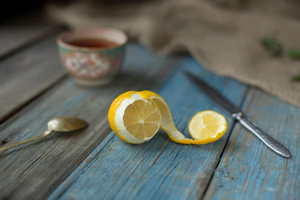 Lemon on the old wooden table
