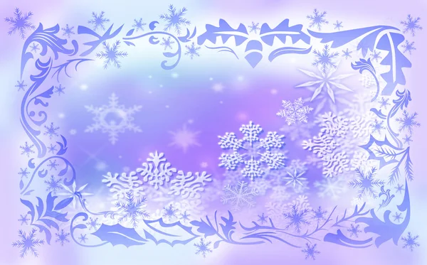 Winter background. Frame of snowflakes and frost patterns