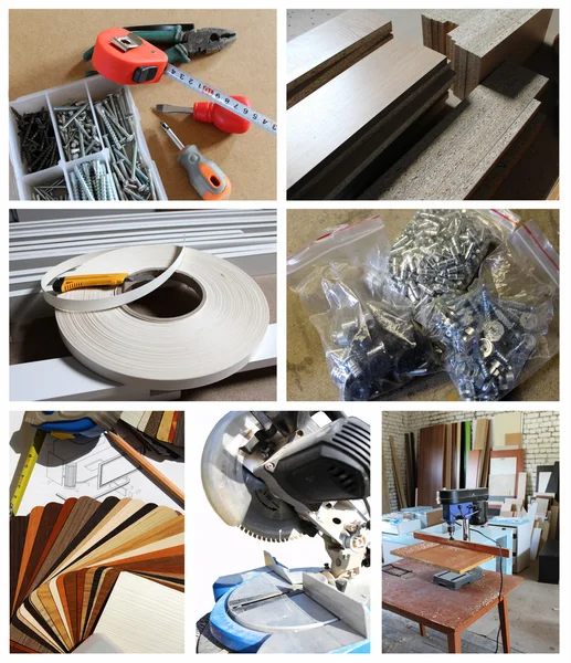 Production of furniture. Collage from 7 pictures