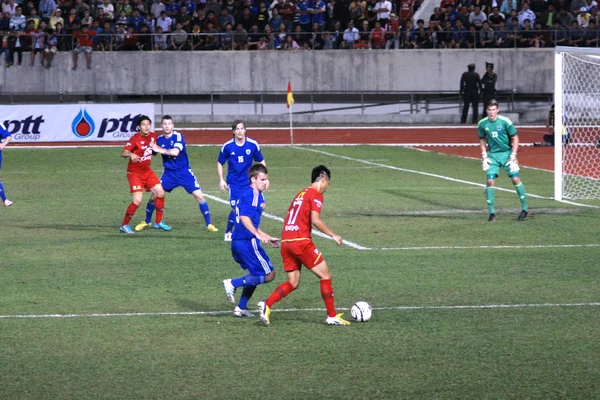 CHIANGMAI THAILAND-JANUARY 19,2013:The 42nd King\'s cup international football match between Thailand and Finland at 700th Anniversary Stadium in Chiangmai,Thailand. Finland defeat Thailand 3-1 to win.