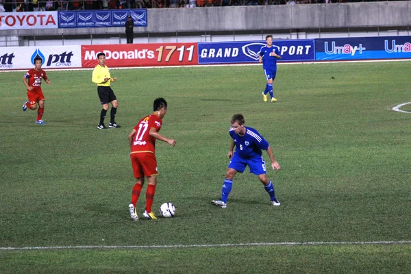 CHIANGMAI THAILAND-JANUARY 19,2013:The 42nd King\'s cup international football match between Thailand and Finland at 700th Anniversary Stadium in Chiangmai,Thailand. Finland defeat Thailand 3-1 to win.