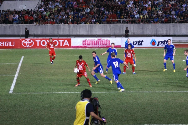 CHIANGMAI THAILAND-JANUARY 19,2013:The 42nd King\'s cup international football match between Thailand and Finland at 700th Anniversary Stadium in Chiangmai,Thailand. Finland defeat Thailand 3-1 to win.