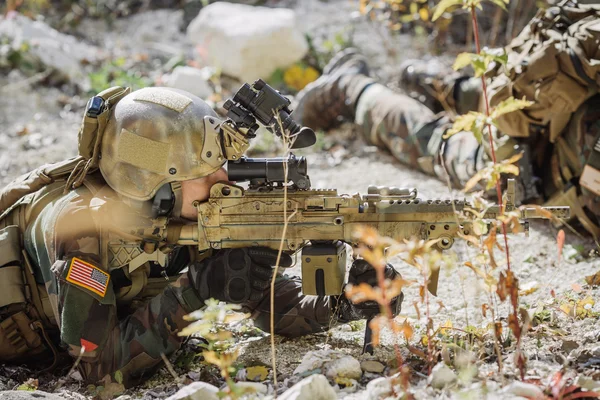 Solders aiming at a target of weapons