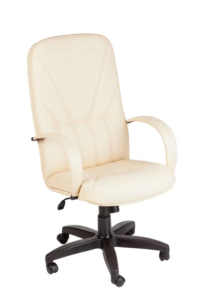 The office chair from white leather. Isolated