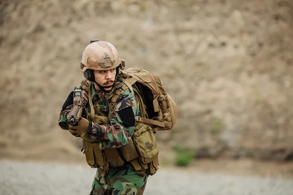 Portrait of the special forces ranger on battlefield