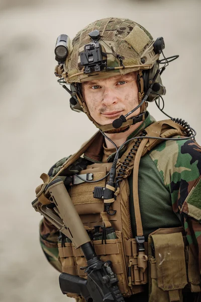 Portrait of the special forces ranger on battlefield