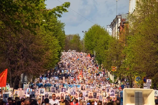 Parade on the Victory Day on May 9, 2016. Immortal regiment.  May, 9, 2016 in Ulyanovsk city, Russia.