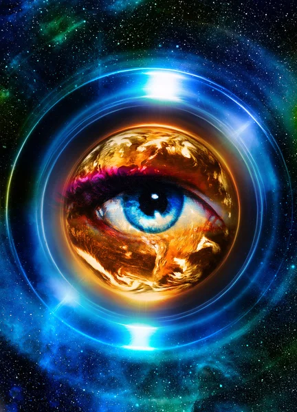 Planet earth and blue human eye - Elements of this image furnished by NASA.