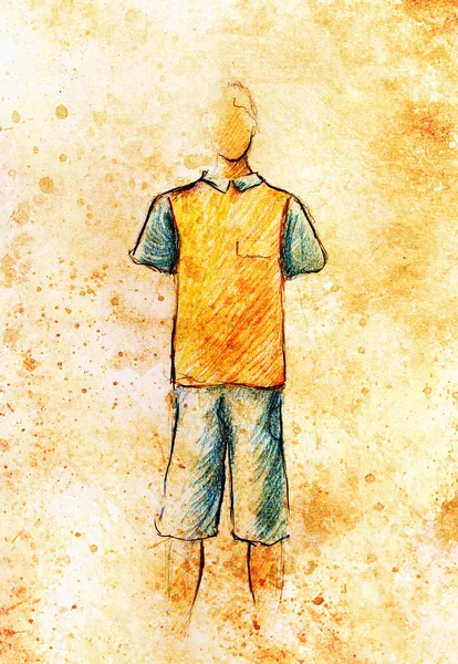 Drawing male clothes, color pencil sketch on paper.