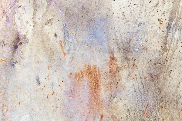 Abstract painting with blurry and stained structure. metal rust effect with glitter grains. Painting on old paper.