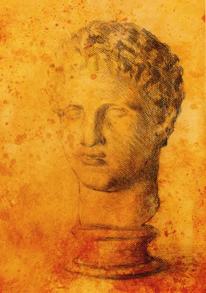 Hand drawn man head, Gypsum bust drawn. Rome Empire man.