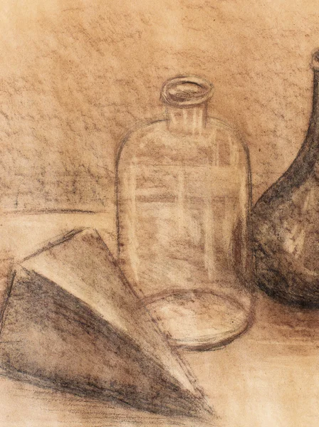 Drawing glass bottle on paper. Original hand draw and Color effect.