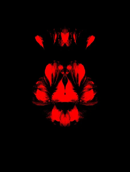 Red flower on black background. Painting and computer collage.