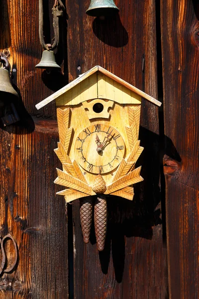 Antique old style retro object assemblage on a wooden wall. Cuckoo clock.