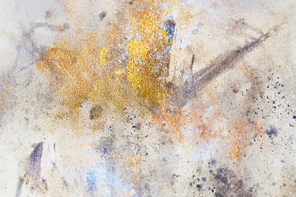 Abstract painting with blurry and stained structure. metal rust effect with glitter grains. Painting on old paper.