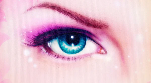 Women eye painting ront view of beauty female eye with purple make up