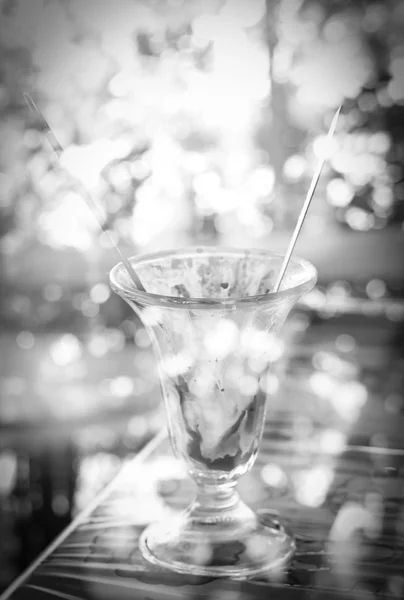 Black and white tone of Creative double exposure cup of ice-crea