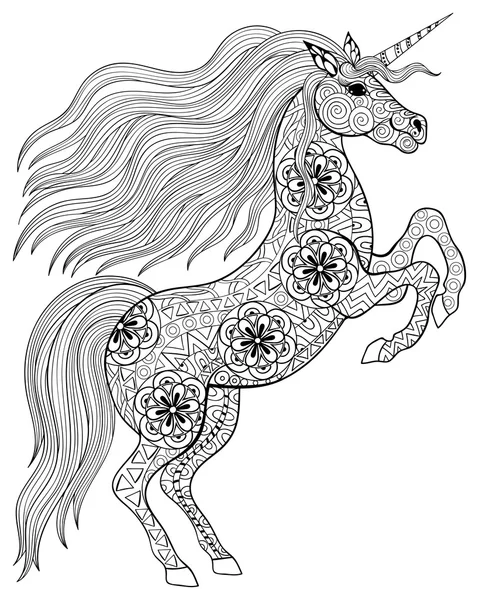 Hand drawn magic Unicorn for adult anti stress Coloring Page wit