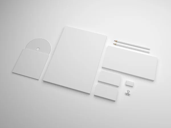 White 3D illustration branding stationery mock-up with soft shadows.
