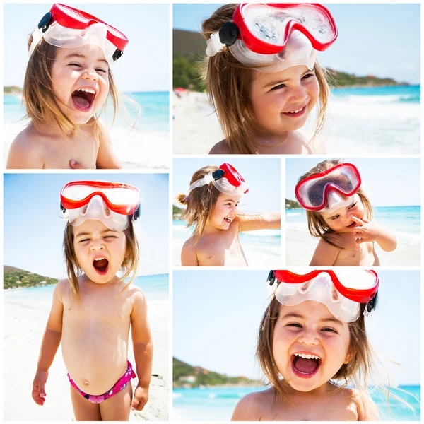 Little girl at sea with mask