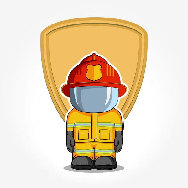 Vector hand drawn illustration. Isolated character firefighter in protective suit stands.