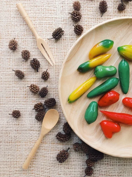 Minced soybean in syrup molding in fruits shape