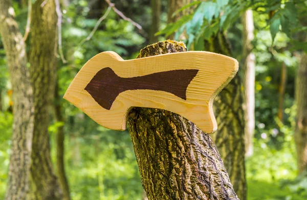Wooden unusual arrow-pointer, navigation in the park