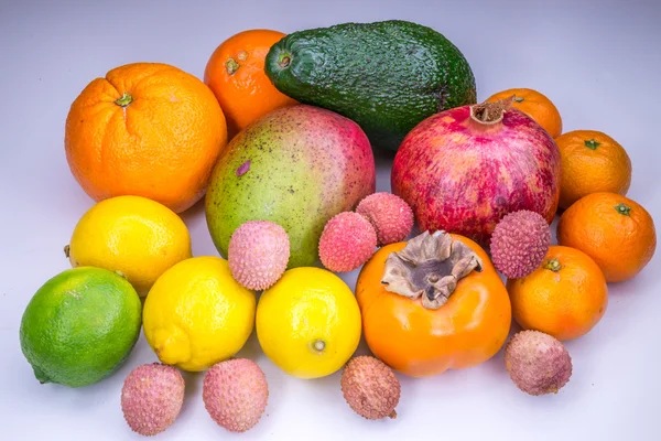 Fresh tropical fruits painted with light