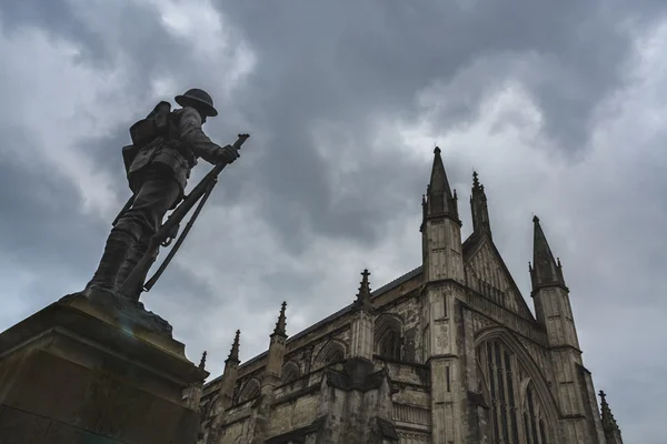 Winchester Cathedral in cloudy day