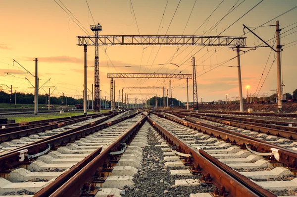 Cargo train platform at sunset. Railway station