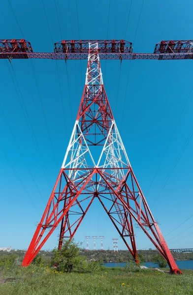 High voltage post.High-voltage tower sky background.